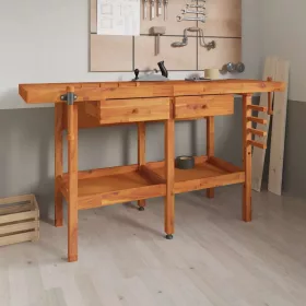   Tömör akácfa munkaasztal fiókokkal és satukkal 162 x 62 x 83 cm