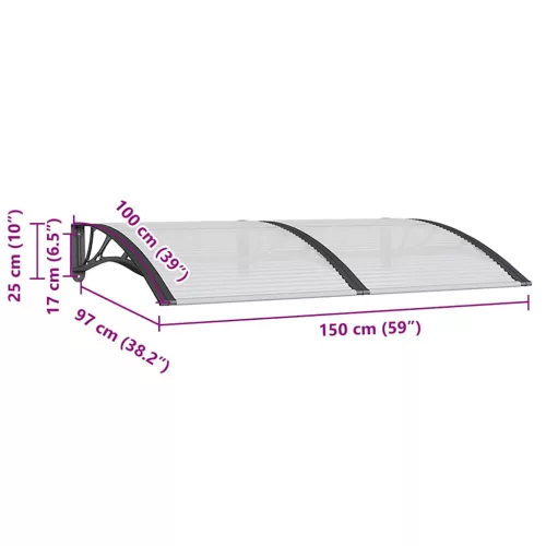 Fekete polikarbonát ajtóelőtető 150 x 100 cm
