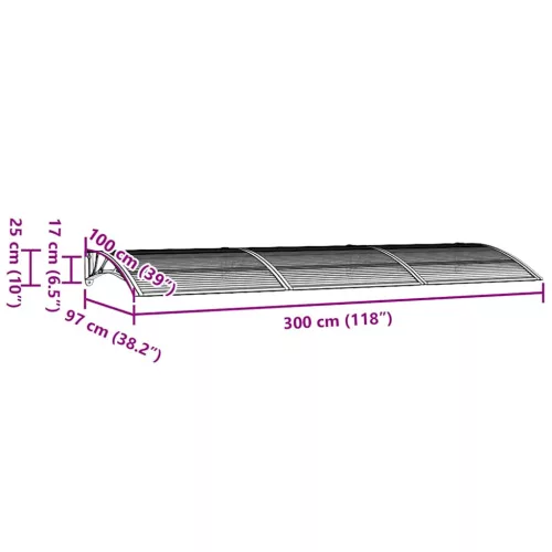 Szürke polikarbonát ajtóelőtető 300 x 100 cm