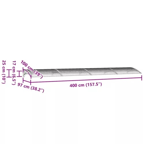 Fekete polikarbonát ajtóelőtető 400 x 100 cm