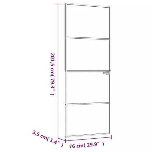 Fekete edzett üveg és alumínium vékony beltéri ajtó 76x201,5 cm