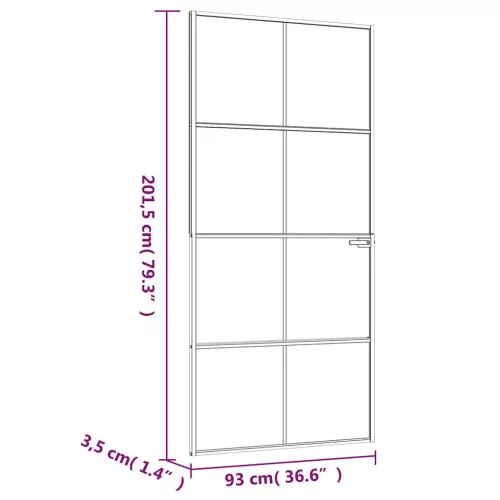 Fekete edzett üveg és alumínium vékony beltéri ajtó 93x201,5 cm