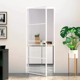   Fehér edzett üveg és alumínium vékony beltéri ajtó 83x201,5 cm