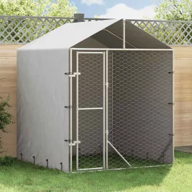  Ezüstszínű horganyzott acél kutyakennel tetővel 2x2x2,5 m