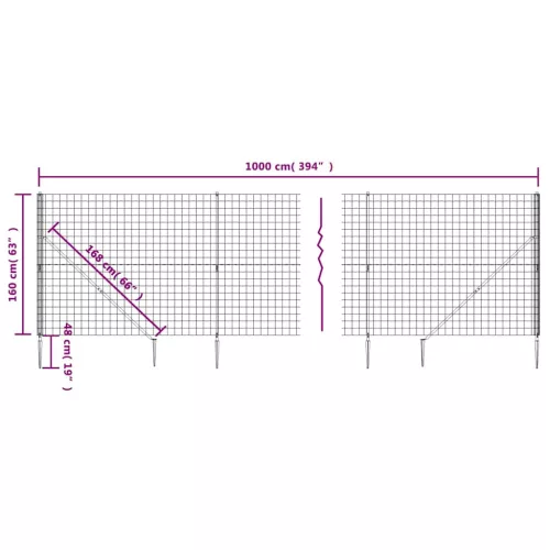 Antracitszürke dróthálós kerítés cövekekkel 1,6x10 m