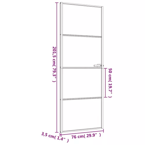 Fekete edzett üveg és alumínium vékony beltéri ajtó 76x201,5 cm