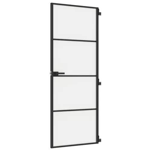 Fekete edzett üveg és alumínium vékony beltéri ajtó 76x201,5 cm