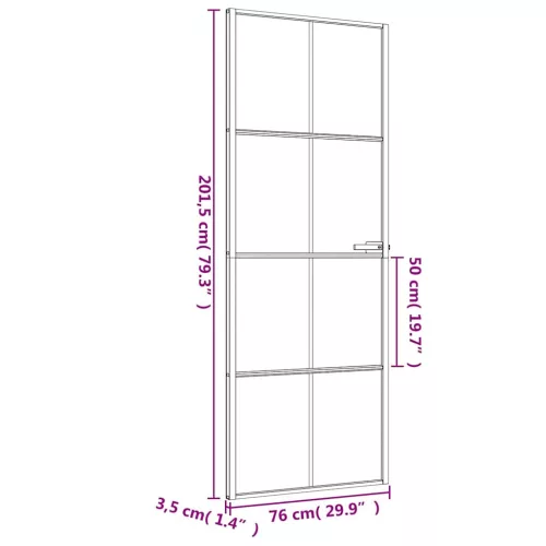 Fekete edzett üveg és alumínium vékony beltéri ajtó 76x201,5 cm
