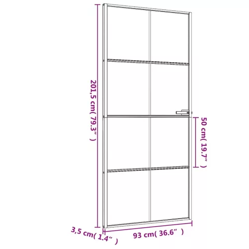 Fekete edzett üveg és alumínium vékony beltéri ajtó 93x201,5 cm