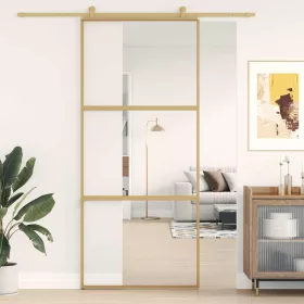   Aranyszínű átlátszó ESG üveg és alumínium tolóajtó 90 x 205 cm