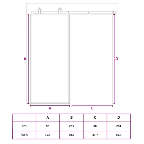Fehér edzett üveg és alumínium tolóajtó 90 x 205 cm