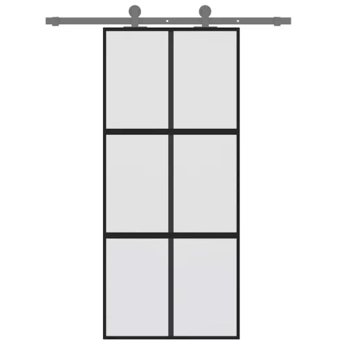 Fekete edzett üveg és alumínium tolóajtó 90 x 205 cm