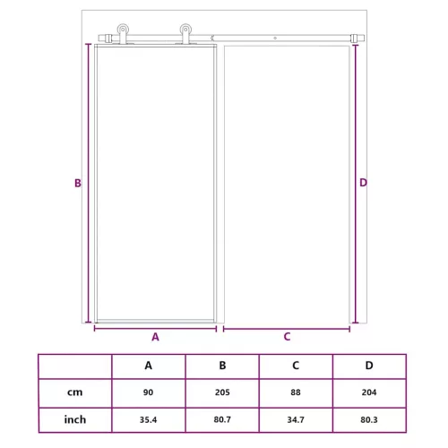Fekete edzett üveg és alumínium tolóajtó 90 x 205 cm