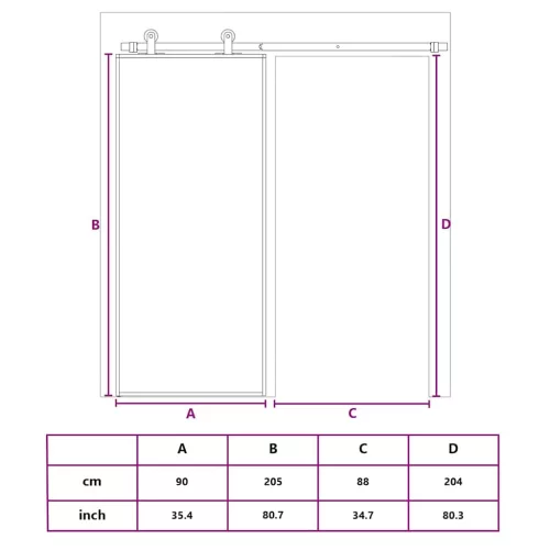 Fekete edzett üveg és alumínium tolóajtó 90 x 205 cm