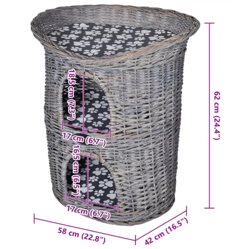 2-szintes fűzfa macskabútor kisállatház/ágy/kaparóoszlop párnával