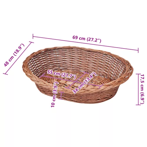 Természetes színű fűzfa kutyakosár/kisállatágy 69 cm