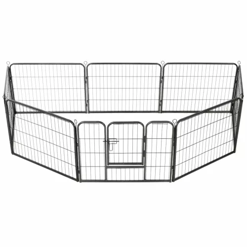 Fekete színű acél kutyakennel 8 panelből 60 x 80 cm