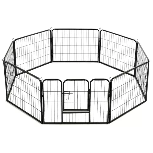 Fekete színű acél kutyakennel 8 panelből 60 x 80 cm