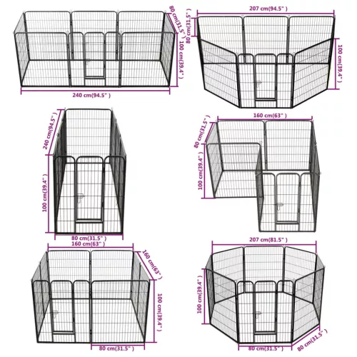 Fekete színű acél kutyakennel 8 panelből 80 x 100 cm