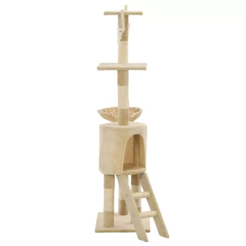 Bézs macskabútor szizál kaparófákkal 138 cm