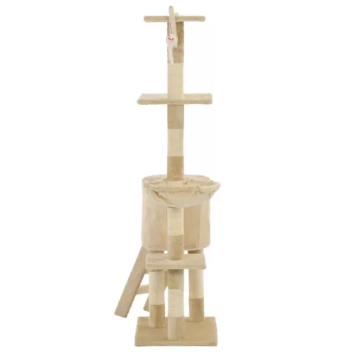 Bézs macskabútor szizál kaparófákkal 138 cm