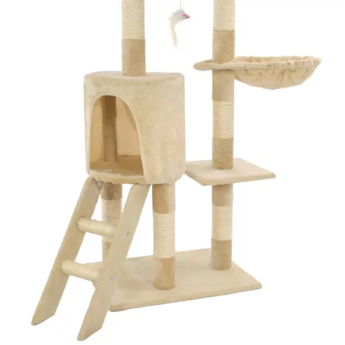 Bézs macskabútor szizál kaparófákkal 138 cm