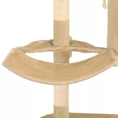 Bézs falra szerelhető macskabútor szizál kaparófákkal 194 cm