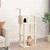 Krémszínű macskabútor szizál kaparófákkal 118,5 cm