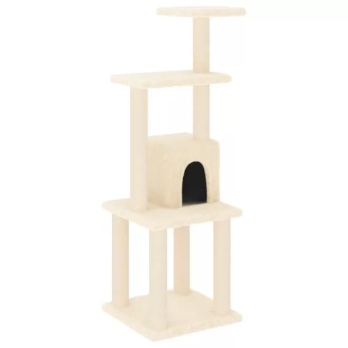 Krémszínű macskabútor szizál kaparófákkal 105 cm