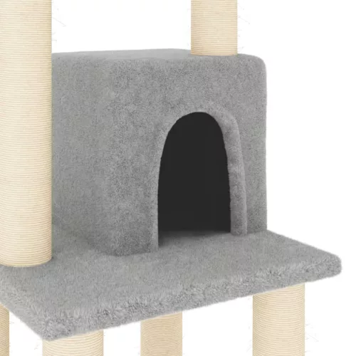 Világosszürke macskabútor szizál kaparófákkal 105 cm