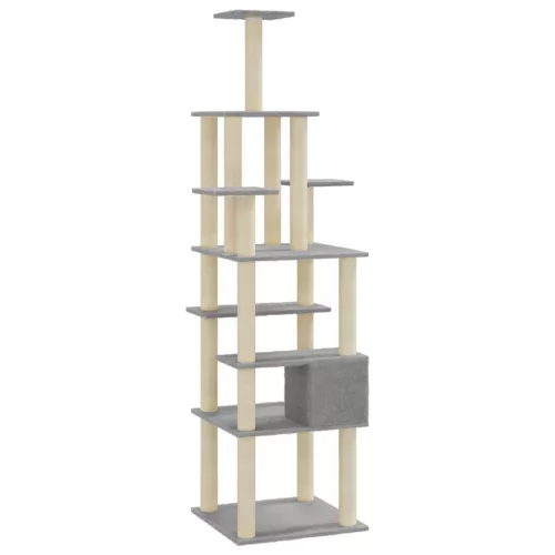 Világosszürke macskabútor szizál kaparófákkal 183 cm