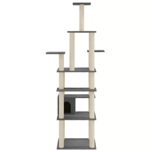 Sötétszürke macskabútor szizál kaparófákkal 183 cm