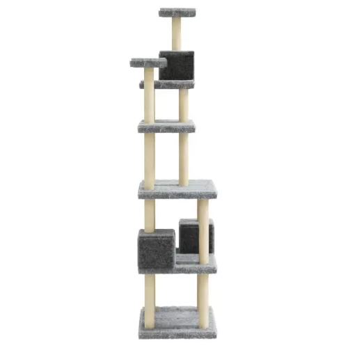Világosszürke macskabútor szizál kaparófákkal 188 cm