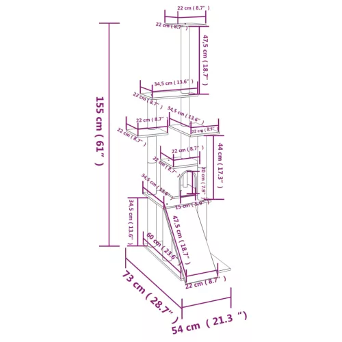 Krémszínű macskabútor szizál kaparófákkal 155 cm