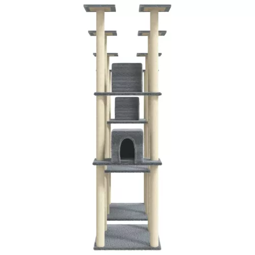 Világosszürke macskabútor szizál kaparófákkal 174 cm