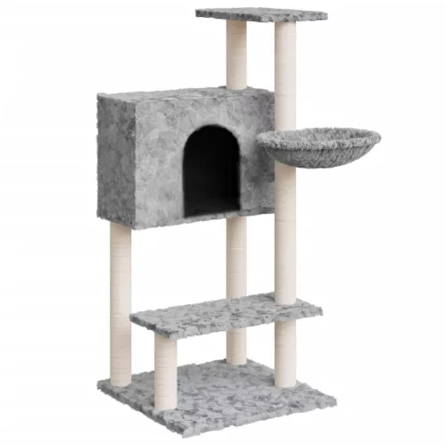 Világosszürke macskabútor szizál kaparófákkal 108,5 cm