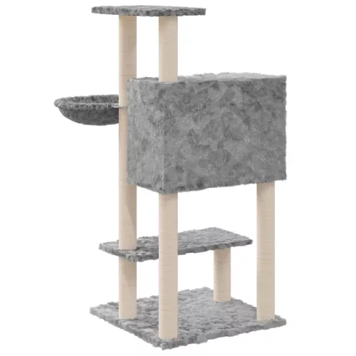 Világosszürke macskabútor szizál kaparófákkal 108,5 cm