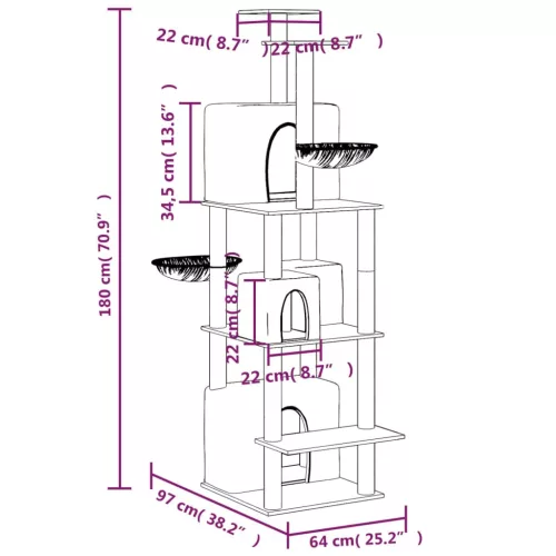 Krémszínű macskabútor szizál kaparófákkal 180 cm