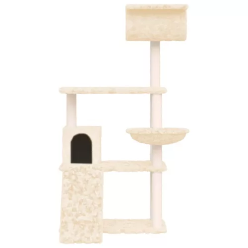 Krémszínű macskabútor szizál kaparófákkal 131 cm