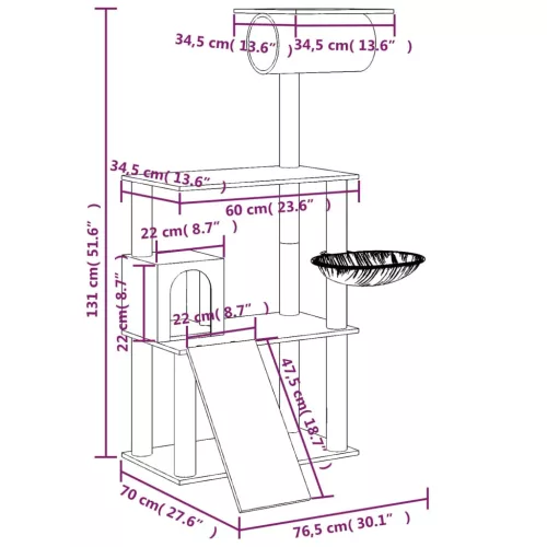 Krémszínű macskabútor szizál kaparófákkal 131 cm
