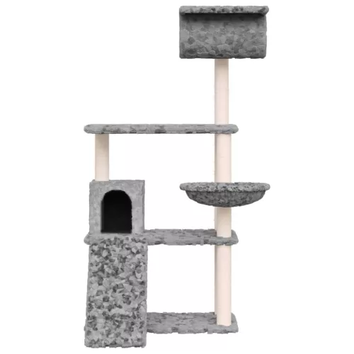 Világosszürke macskabútor szizál kaparófákkal 131 cm