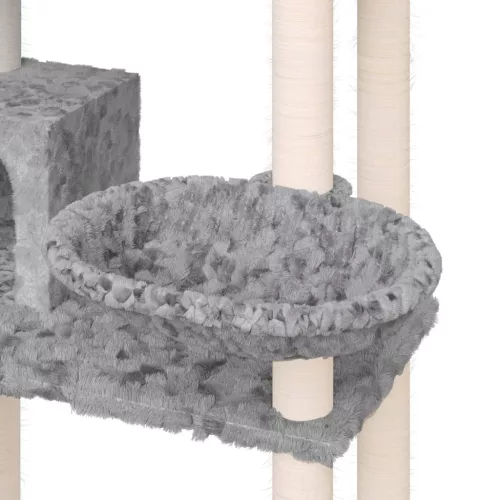 Világosszürke macskabútor szizál kaparófákkal 131 cm