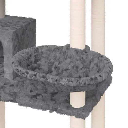 Sötétszürke macskabútor szizál kaparóoszlopokkal 131 cm