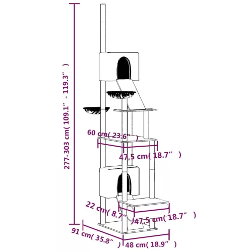 Krémszínű plafonig érő kaparófa 277-303 cm