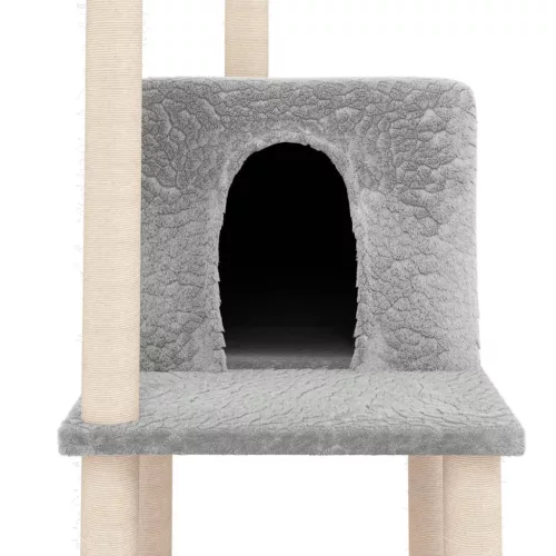 Világosszürke macskabútor szizál kaparófákkal 144,5 cm