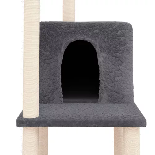 Sötétszürke macskabútor szizál kaparófával 144,5 cm