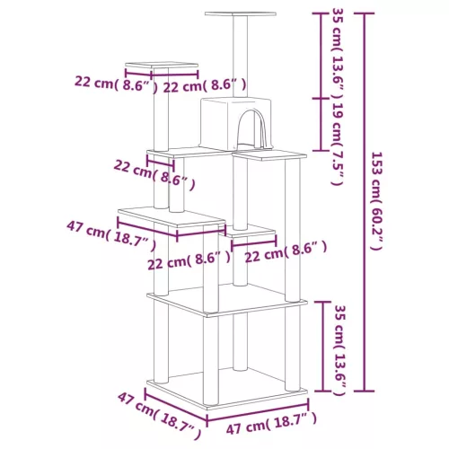 Világosszürke macskabútor szizál kaparófákkal 153 cm