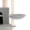 Világosszürke macskabútor szizál kaparófákkal 154 cm
