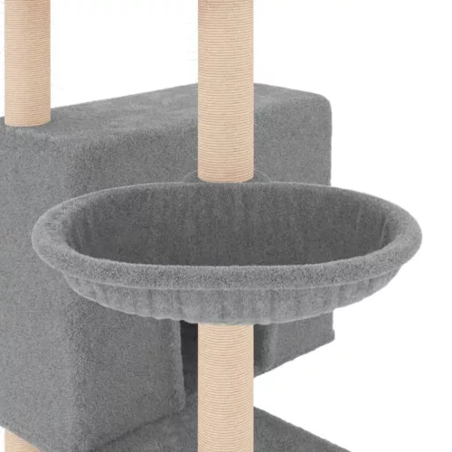 Világosszürke macskabútor szizál kaparófákkal 143 cm