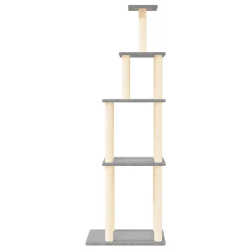 Világosszürke macskabútor szizál kaparófákkal 183 cm